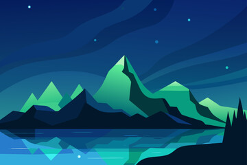vector illustration of mountain landscape with moon