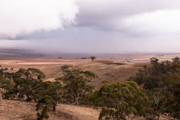 Rain clouds building up over drought affected fields, Clare Valley, South Australia