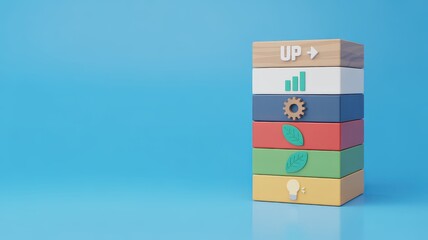 Obraz premium Concept of business growth and sustainable development with stacked blocks representing strategy and innovation