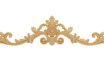 Ornate gold decorative scrollwork isolated on a transparent background