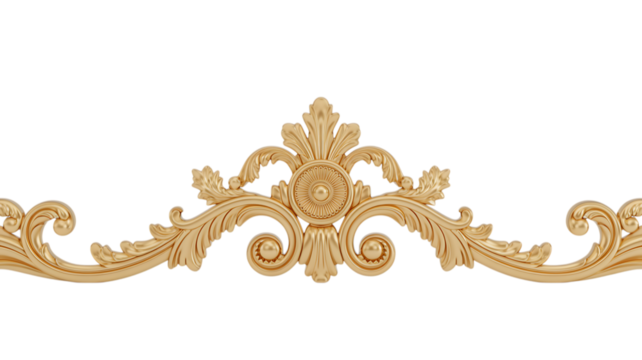 Ornate gold decorative scrollwork isolated on a transparent background