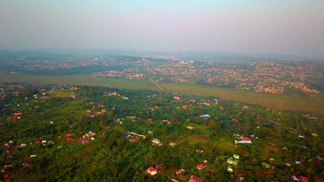 Aerial View of Masaka City And Nabajuzi River At Sunset In Uganda.