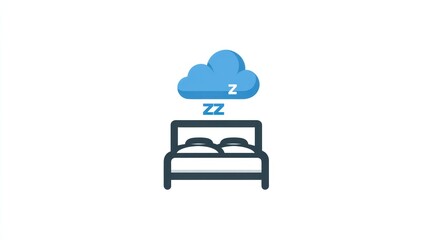 Simple icon of a bed with a blue cloud and sleeping symbols above it