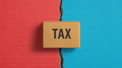 Global economic tension through symbols, featuring a tall concrete wall with the word TAX.