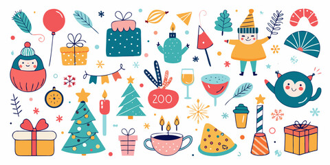 Happy birthday celebration seamless vector pattern with cartoon party cake, gift, and balloon illustrations