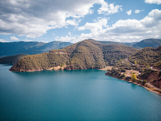 Aerial photo of Lugu Lake in Yunnan Province, China