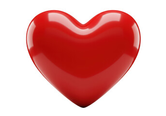 Glossy red heart symbol of love and romance isolated on transparent background