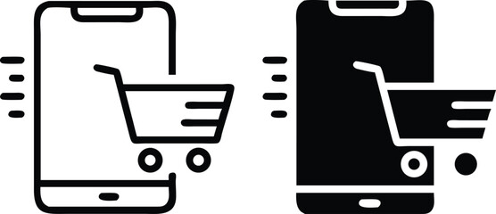 Mobile Shopping Cart Icon, Fast Online Store Purchase Symbol, E-commerce Vector Illustration