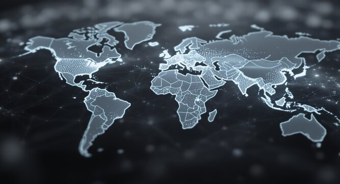 Global Network and Data Connections on World Map