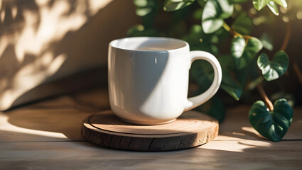 Fototapeta premium cup of coffee on wooden table