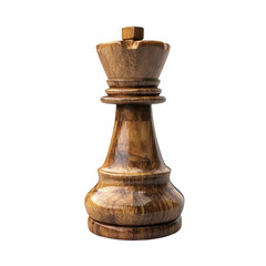 Wooden queen chess piece, intricately carved with a smooth finish, symbolizing strategy on transparent background