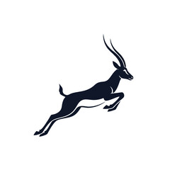 Jumping Antelope Logo With Dynamic Pose, Smooth and Clean Contours, Silhouette Style