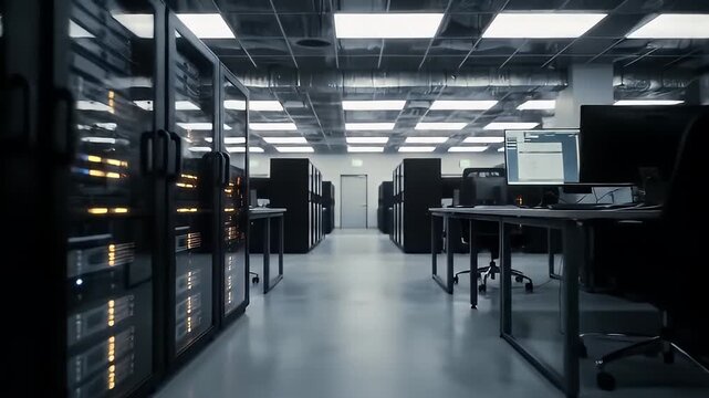 Modern data center bright corridor