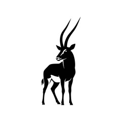 Silhouette Antelope Logo With Long Horns, Standing Pose