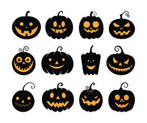 Cartoon Halloween Pumpkin Faces Vector