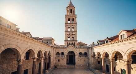 Historic Architecture Courtyard Bell Tower Columns Arches Stone Building European Archite