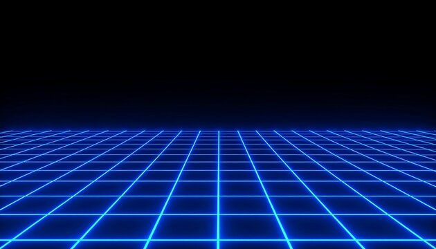 Bright blue grid receding to a dark background - Powered by Adobe