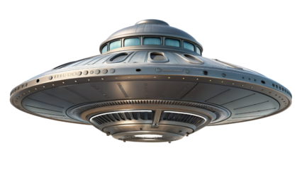 flying UFO , alien spaceship isolated on transparent background