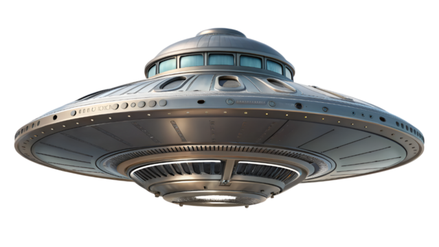 flying UFO , alien spaceship isolated on transparent background
