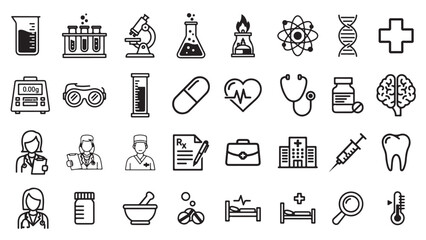 Vector Medical and Healthcare Icon Set in Clean Line Style – Hospital, Treatment, and Wellness Symbols Pack