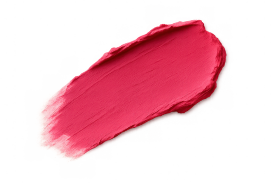Vibrant red lipstick swatch, showcasing smooth texture against transparent backdrop, highlighting cosmetic elegance and makeup artistry
