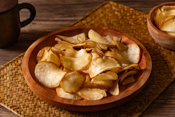 Rustic traditional presentation of cassava chips