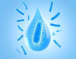3D Scientific Illustration of Legionella Bacteria Inside Water Droplet – Editorial Visualization of Legionnaires’ Disease Transmission