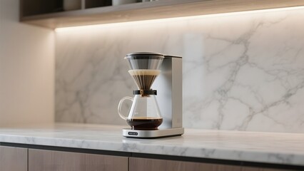 Modern Coffee Maker on a Marble Countertop in a Kitchen