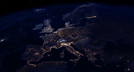 Obraz premium Planet Earth at Night City Lights Illuminating the Darkness from Space