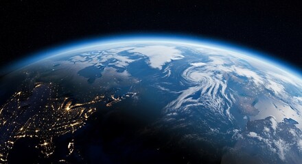 Planet Earth from Space Night and Day City Lights and Clouds