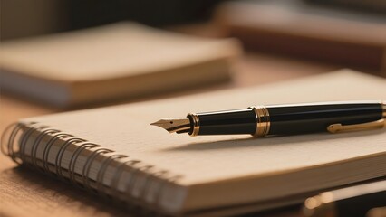 Elegant Fountain Pen Resting on a Spiral Notebook