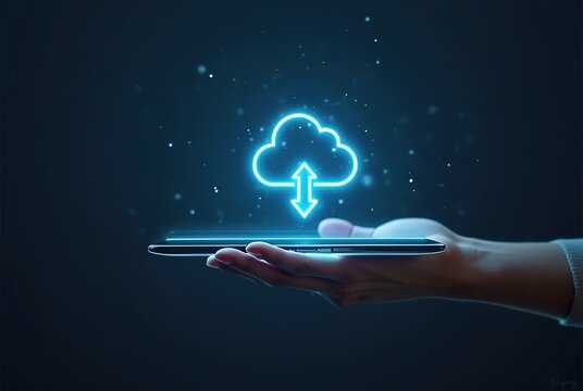 Businessman uses a tablet to touch a social network icon, connecting to the global business network