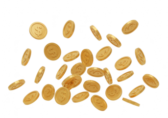 A scattering of gold coins isolated on transparent background