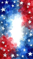 Stars and stripes watercolor design with vibrant red, white, and blue colors for a festive atmosphere and celebration