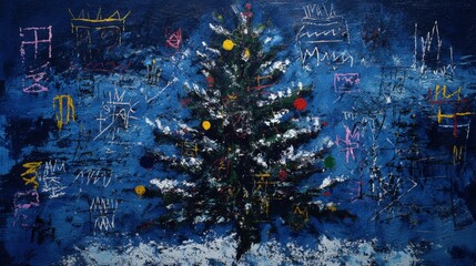 Abstract Christmas tree explodes with colorful paint, modern xmas celebration, creative expression, festive art therapy