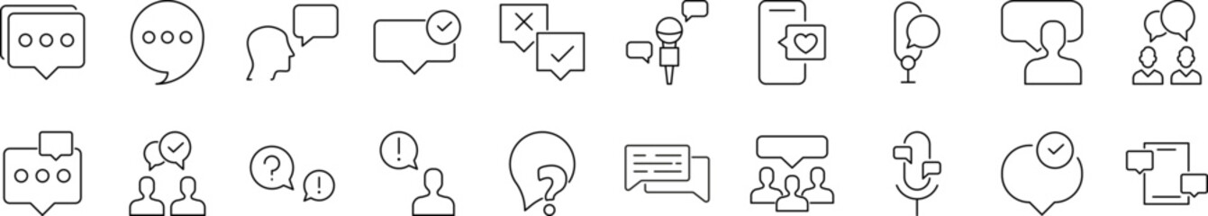 Speech Bubble, Talk, Dialogue Outline Simple Linear Image Collection. Editable Stroke. Perfect for Web Sites, Books, Cards, Apps