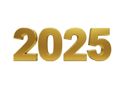 Golden number 2025 isolated on transparent background