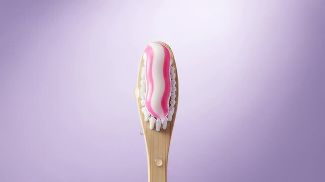 Close-up of Toothbrush with Pink and White Toothpaste