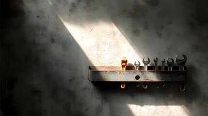 Wall-mounted tool rack partially empty