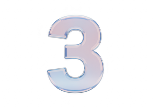 The number three in a 3d render isolated on transparent background