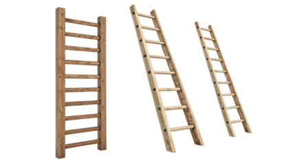 wooden ladder collection isolated on transparent background