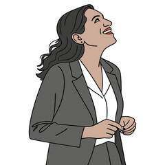 Vector art of indian woman in business suit looking up with a smile, isolated on white background