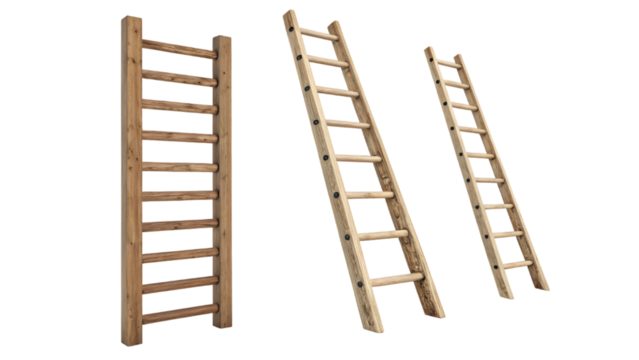 wooden ladder collection isolated on transparent background