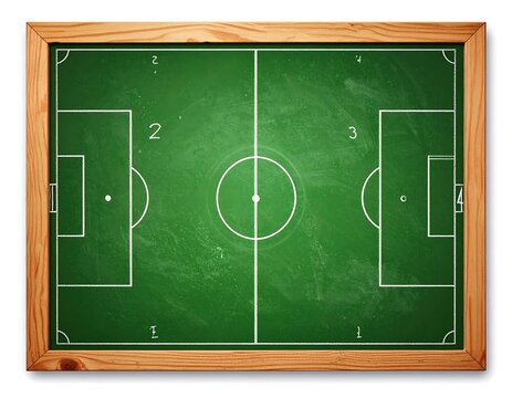 Chalkboard depicting a soccer field, framed in wood