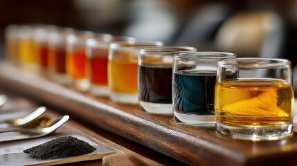 Coffee samples in different shades, lined up 