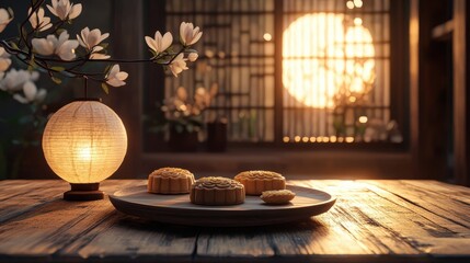 Obraz premium Mooncake in Mid Autumn Festival,Chuseok Day Food,Various Rice Cake, Korean Traditional Food,Rice Cake or Songpyeon,Kkultteok,holiday celebration,seollal 2025.