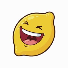 A cheerful cartoon lemon character laughing with joy. This cute and funny citrus fruit mascot expresses happiness with a big smile.