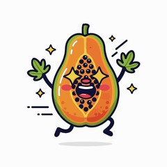 Happy cartoon papaya fruit character running with a joyful and excited expression. A cute tropical fruit mascot illustration.