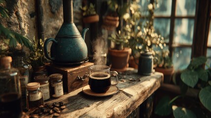 Sampling freshly brewed coffee in a cozy setting 