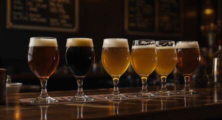 Craft Beer Tasting Flight on Bar Counter